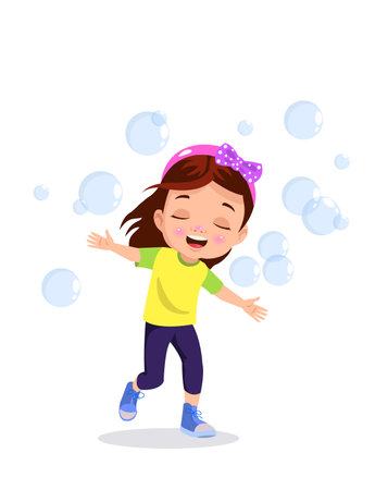 cute children playing with bubblesのイラスト素材