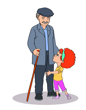 grandfather and grandson chatting together having fun vector illustrationのイラスト素材