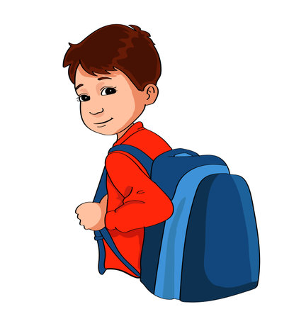 Little kid with a backpack at his first day of schoolのイラスト素材
