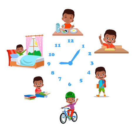 Cartoon kid daily routine activities setのイラスト素材