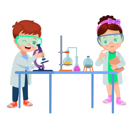 little scientist doing experiments and researchのイラスト素材