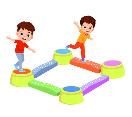 boy walking on balance boardのイラスト素材