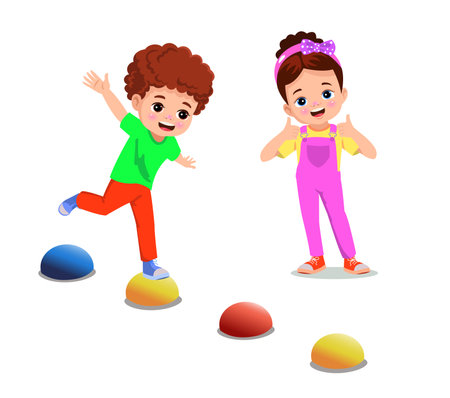 boy walking on balance boardのイラスト素材