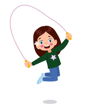 cute and happy kids jumping ropeのイラスト素材