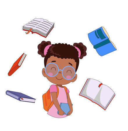 Cute Little boy reading bookのイラスト素材