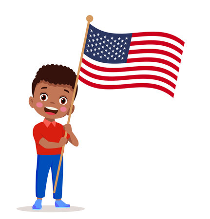 cute little boy holding flagのイラスト素材