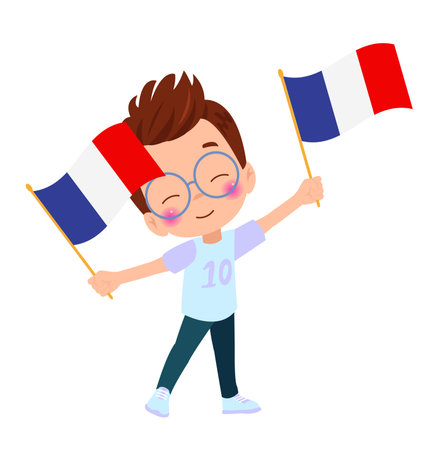 cute little boy holding flagのイラスト素材