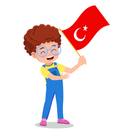 cute little boy holding flagのイラスト素材