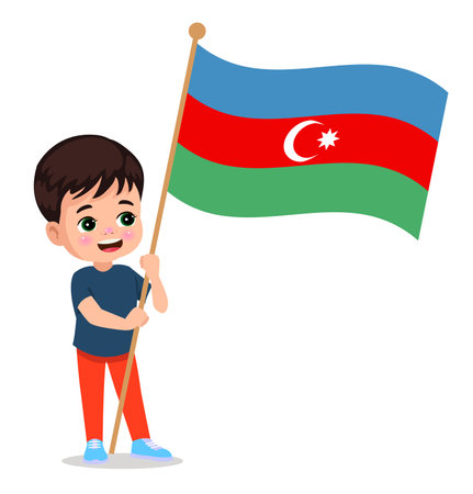 cute little boy holding flagのイラスト素材