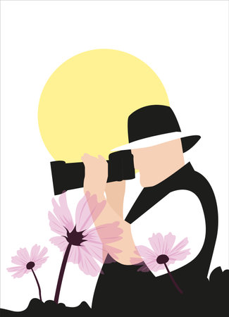 Man taking photo with camera in flat design on white background.のイラスト素材