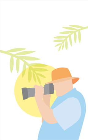 Man taking photo with camera in flat design on white background.のイラスト素材