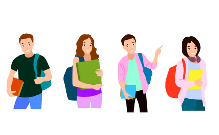 Set of young men and women, different colors, cartoon character, group of silhouettes of standing...