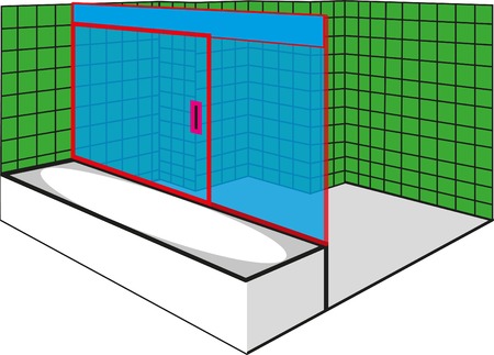 Green Bathroom. Transparent sliding door in a bath. Vector illustrationのイラスト素材