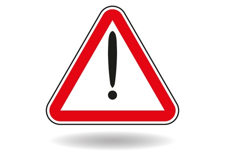 Sign exclamation mark in red triangle. Vector illustrationのイラスト素材