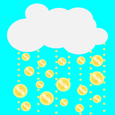 Gold coins falling from the clouds. Cash business concept, rich investment,  gold finance, vector graphic illustrationのイラスト素材