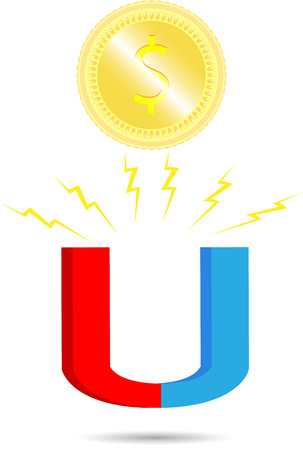 Magnet coin. Money finance business, attract success and dollar. Vector graphic illustrationのイラスト素材