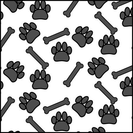 Seamless patter foot print dog and bone. Eat and meal, track footprint animal background, vector graphic illustrationのイラスト素材