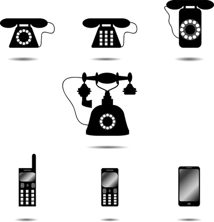 Set of icon phone. Retro and classic, old telephone, vector graphic illustrationのイラスト素材