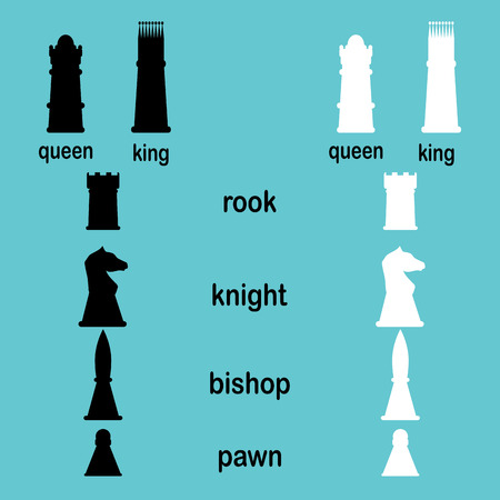 Hierarchy game chess. Queen and pawn, knigh and rook, vector graphic illustrationのイラスト素材