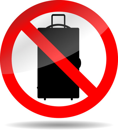 Ban luggage. Baggage bag no or not, prohibition button. Vector illustrationのイラスト素材