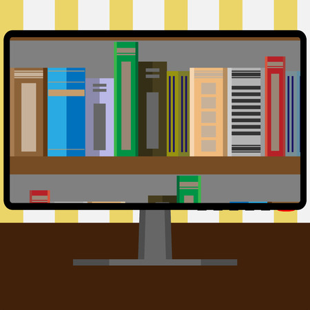 Book online. Education library, internet and knowledge, study and wisdom, vector graphic illustrationのイラスト素材