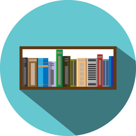 Book shelf icon flat style. Information and bookstore, school education,  textbook and library, vector graphic illustrationのイラスト素材