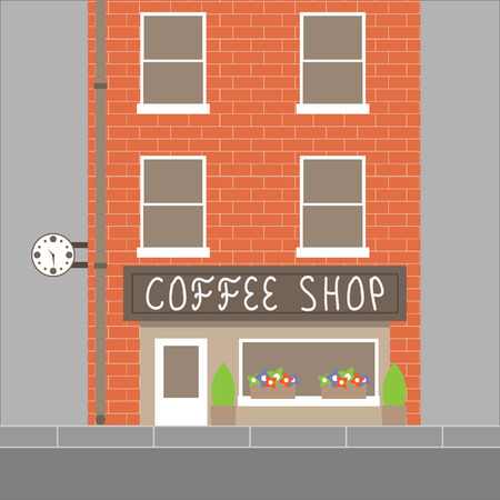 Coffee shop building. Cafe restaurant house, design store, urban facade street, vector graphic illustrationのイラスト素材