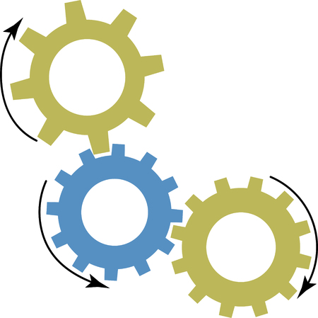 Mechanism of gears. Cogwheel and machine work, machinery industrial, mechanical order, vector art design abstract unusual fashion illustrationのイラスト素材