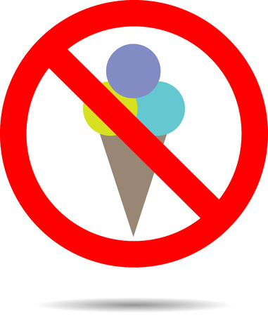 Ban ice cream sign. Stop food, warning and prohibition, shop icon, cream dessert sweet information, vector art design abstract unusual fashion illustrationのイラスト素材