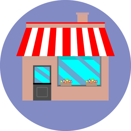 Icon shop building retaill. Market store, facade and window, commercial architecture awning, vector art design abstract unusual fashion illustrationのイラスト素材