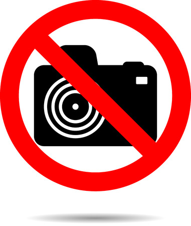 Ban photo icon label. Photographing no forbidden and warning photography. Vector art design abstract unusual fashion illustrationのイラスト素材