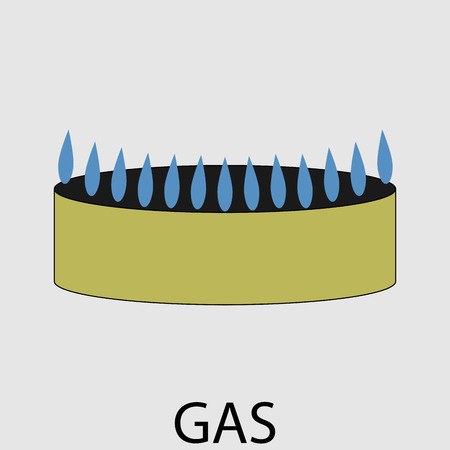 Gas icon flat design concept. Flame and burner, supply gas, stove kitchen, natural energy, heat and domestic appliance. Vector art design abstract unusual fashion illustrationのイラスト素材