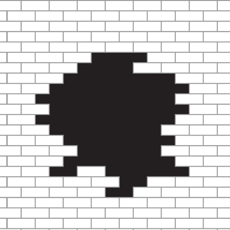 Hole in brick wall. Surface texture, break destruction, advertising banner template poster frame for business. Vector art design abstract unusual fashion illustrationのイラスト素材