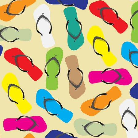 Flip flops seamless pattern color background. Flip-flop seamless, summer beach, shoe fashion. Vector abstract flat design illustrationのイラスト素材