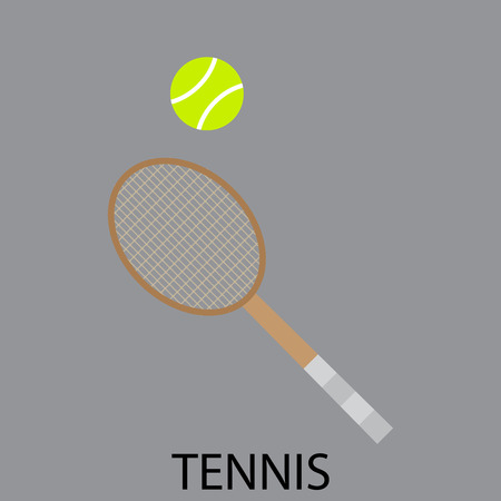 Tennis sport icon. Tennis court, tennis ball, sports tennis racket. Sport tennis, racket and ball, fitness game, outdoor competition, leisure play. Vector abstract flat design illustrationのイラスト素材