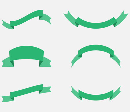 Ribbon decoration green color. Ribbon banner, banner and ribbon vector, design element, vector banner, decorative christmas ribbon. Vector abstract flat design illustrationのイラスト素材