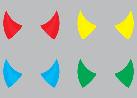 Horns devil set color. Horn and devil, demon horn evil, horn color carnival, costume halloween. Vector abstract flat design illustrationのイラスト素材