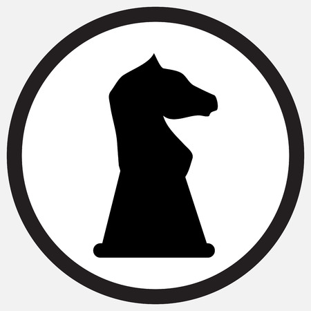 Chess horse icon monochrome black white. Chess and horse,  chess knight, chess pieces, horse head, horse chess piece, icon or symbol animal, knight mustang. Vector abstract flat design illustrationのイラスト素材