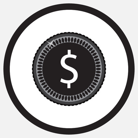 Coin dollar black white monochrome icon. Money and coin icon,  gold coins, silver coins, pound coin, money finance coin, business currency, investment icon. abstract flat design illustrationのイラスト素材