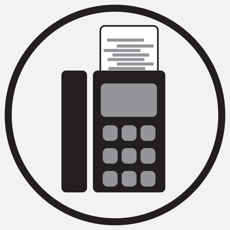 Fax device icon monochrome black white. Icon fax, sign fax phone, fax communication, fax machine, fax telephone office.  abstract flat design illustrationのイラスト素材