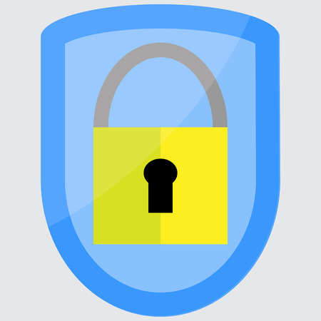 Protection padlock shield. Security and safety, protection icon, safe protect, access system. abstract flat design illustrationのイラスト素材