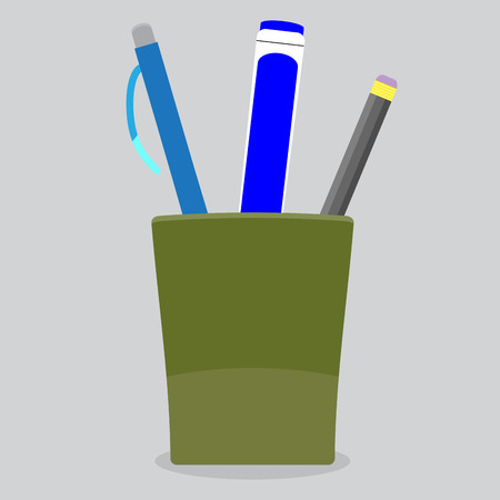 Cup stationery pen pencil. Office drawing tool, container for stationery instrument. abstract flat design illustrationのイラスト素材