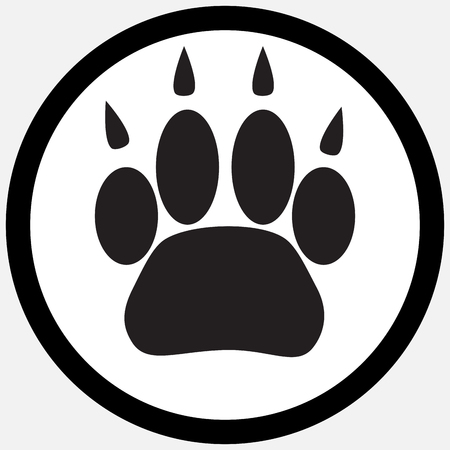 Monochrome icon foot print animal. Silhouette cat paw, animal pet print foot, track trace footprint puppy. abstract flat design illustrationのイラスト素材