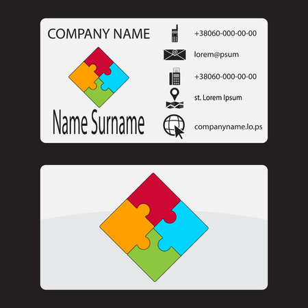 Business card with a puzzle. Business card template, business card design, card, brochure and letterhead, company icon.abstract flat design illustrationのイラスト素材