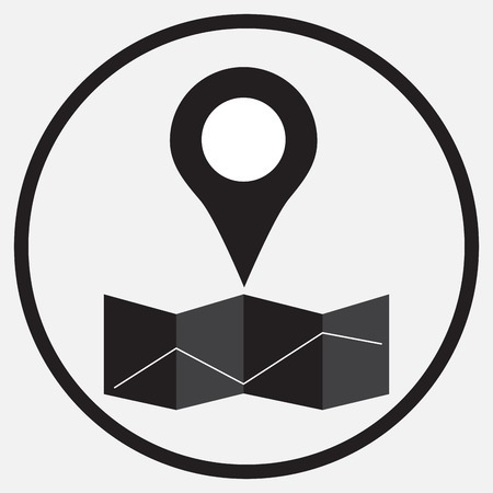 Pin location map monochrome. Badge button and map pin,  push pin and button pin, pin vector for map. Map position point. Vector flat design illustrationのイラスト素材