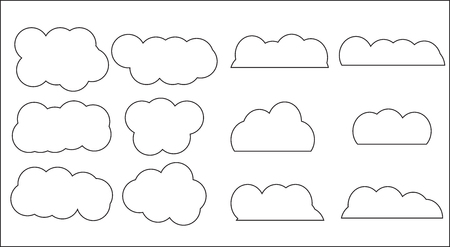 Cloud set icon linear style. Sky and sky clouds, cloud vector and clouds isolated, cloud icon and weather icon, linear element. Vector flat design illustrationのイラスト素材