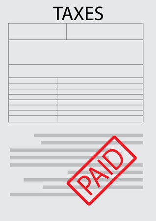 Vector tax form paper sheet. Taxation and accounting, tax papers and tax preparation, paper document finance, money accounting data. Vector flat design illustrationのイラスト素材
