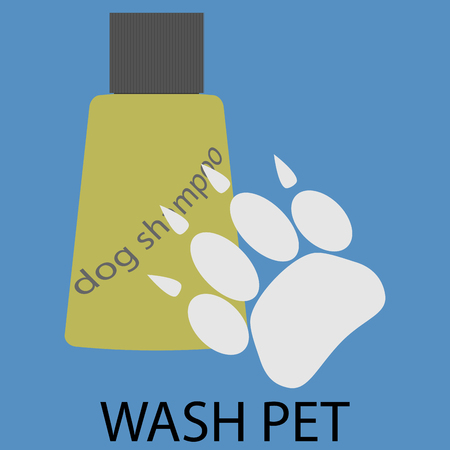 Wash pet design flat icon. Pet wash with soap and shampoo, doggy cleanliness and grooming bathtime. Vector flat design illustrationのイラスト素材