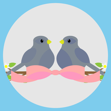 Sweethearts on a branch icon. Valentine and wedding,  valentines day and love couple, bird on branch and sweetheart love. Vector flat design illustrationのイラスト素材