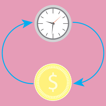 Cycle time and money. Time business concept and work finance and clock, plan template idea. Vector flat design illustrationのイラスト素材